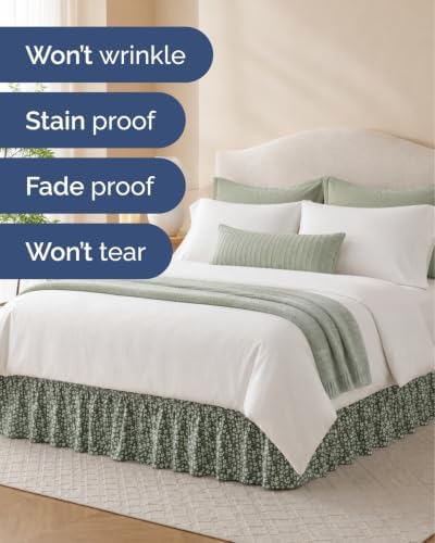 CGK Wrap Around Dust Ruffle Bed Skirt - Queen Size, 15" Inch, Green Meadow - Image 5