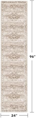 Boho 2x8 Long Runner Rugs for Hallway, Neutral Farmhouse Non Slip Runner for Kitchen, Entryway, Vintage Floral Decor Low-Pile Washable Stain Resistant Beige Latte Rug - Image 2