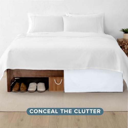 Bare Home Bed Skirt 15-Inch Drop 1800 Ultra-Soft (Queen, White) - Image 4