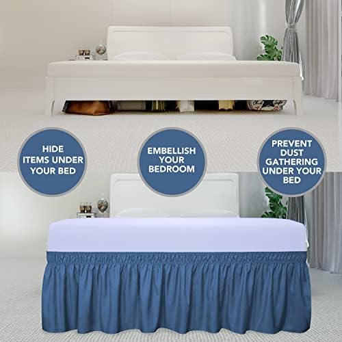 PureFit Wrap Around Ruffled Bed Skirt, Navy, Queen/King - 14" Drop - Image 3