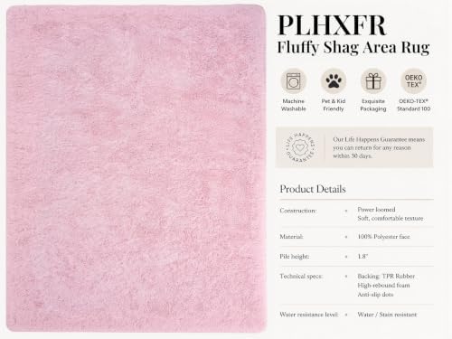 PLHXFR 10x12 Area Rugs Living Room: Fluffy Bedroom Rug Shag Carpet Pink - Image 4