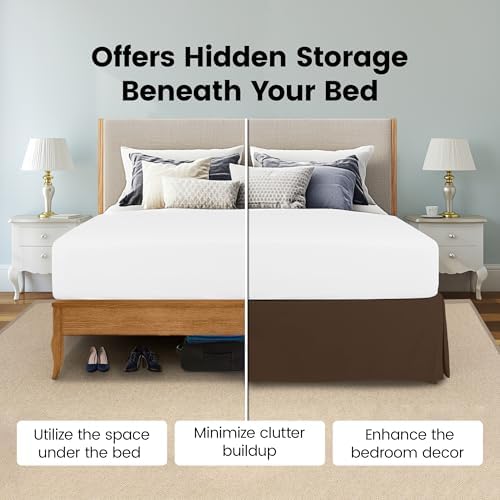 Full Size Pleated Bed Skirt, Hides Under-Bed Storage 16 Inch Drop, Brown - Image 3