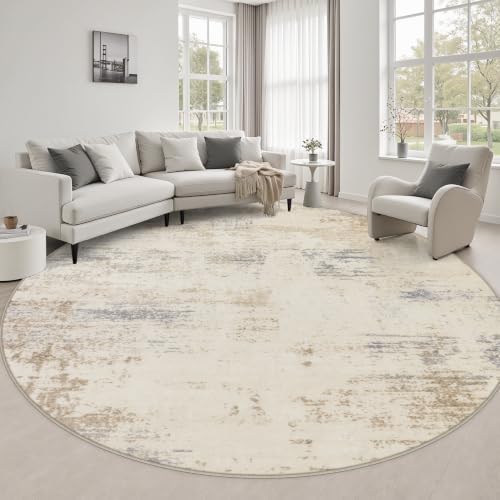 Round Area Rug Living Room: 6 ft Modern Washable Indoor Carpet by FXRHLP