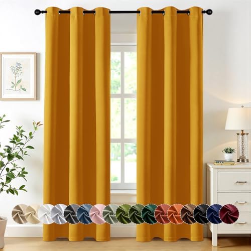 MIULEE Blackout Curtains for Bedroom 2 Panel 40x72 Inch Long Mustard Yellow by MIULEE