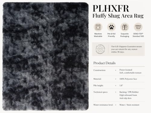 PLHXFR 8x10 Area Rugs Living Room: Fluffy Bedroom Soft Shag Rug Black Grey - Image 4