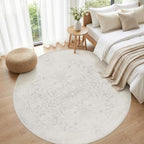 Round Area Rug Living Room: 8ft Washable Carpet Neutral Cream - Image 4