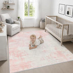 Area Rug Living Room: 6x6 Modern Washable Soft Carpet Pink White - Image 5