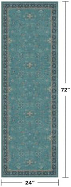 Hazo Haus Boho 2x6 Non Slip Kitchen Rug Runner - Teal Washable Rug for Bathroom, Laundry Room, Hallway, Non Slip with Rubber Backing, Floral Aqua Blue Unique Runner Décor - Image 2