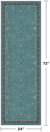 Hazo Haus Boho 2x6 Non Slip Kitchen Rug Runner - Teal Washable Rug for Bathroom, Laundry Room, Hallway, Non Slip with Rubber Backing, Floral Aqua Blue Unique Runner Décor - Image 2