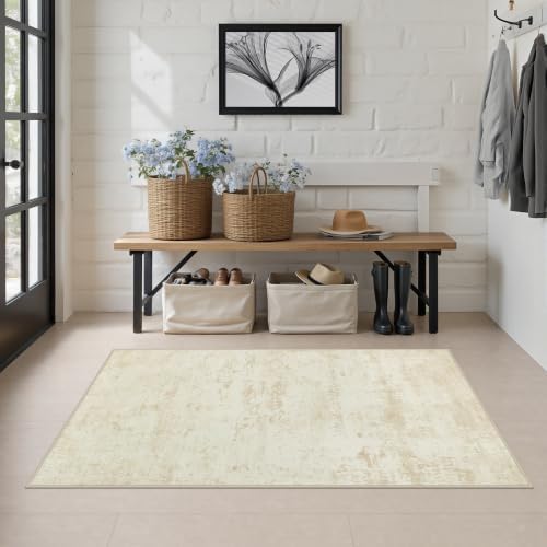 Area Rug Living Room: 3x5 Modern Washable Indoor Soft Carpet Beige - Image 3