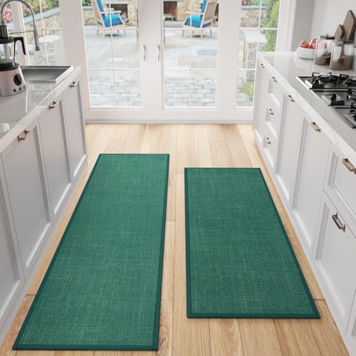 SUMLANS Kitchen Mats Set of 2 PCS for Floor, Washable Non Slip Rugs, Green by SUMLANS