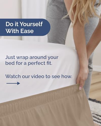 CGK Wrap Around Dust Ruffle Bed Skirt - Full Size, 24" Inch, Cream - Image 3