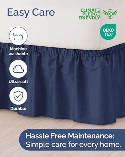 CGK Wrap Around Dust Ruffle Bed Skirt - Full Size, 24" Inch, Navy Blue - Image 6