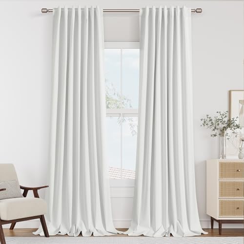 Guken Extra Long 100% Blackout Linen Curtains 120 Inches Off White by Guken