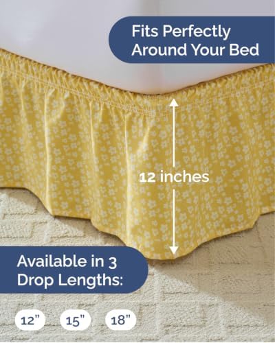 CGK Wrap Around Dust Ruffle Bed Skirt - Full Size, 12" Inch, Yellow Meadow - Image 4