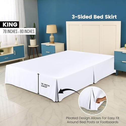 King Size Pleated Bed Skirt, Hides Under-Bed Storage 16 Inch Drop, White - Image 3