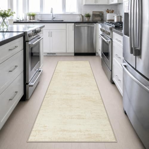 3x10 Washable Runner Rug：Modern Abstract Kitchen Soft Carpet Beige - Image 4