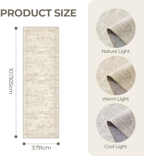 3x10 Runner Rug Non Slip,Washable Hallway Runner Rug,Beige - Image 2