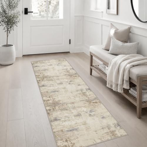 2x6 Washable Runner Rug：Modern Abstract Soft Carpet Beige Brown - Image 3