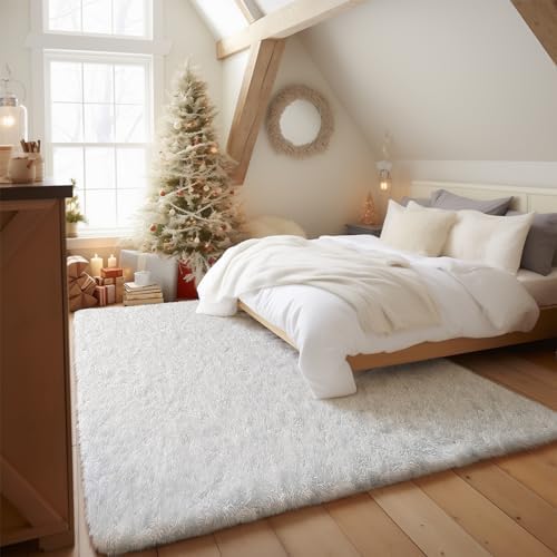 Ophanie Upgrade White Rugs for Bedroom, 4x6 Feet, Shaggy Soft Area Rug, Non-Slip Indoor Floor Carpet for Living Room, Kids Baby Girls Teen Dorm Home Decor Aesthetic, Nursery. by Ophanie