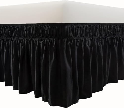 MEILA Wrap Around Elastic Bed Skirt for Queen & King Beds, 12" Drop, Black by MEILA