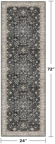 Black Boho Washable 2x6 Runner Rugs for Hallway Kitchen Bedroom Beside Laundry Room Bathroom Rug, Pet & Kids Friendly, Non Slip Low Pile Stain Resistant Soft Foldable Long 24 x 72 Floor Carpet - Image 2