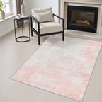 Area Rug Living Room: 3x5 Modern Washable Soft Carpet Pink White by FXRHLP
