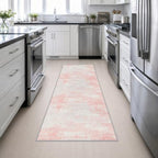 2.6x8 Washable Runner Rug：Modern Abstract Soft Carpet Pink White - Image 4