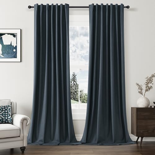 Guken Extra Long 100% Blackout Linen Curtains 102 Inches Vintage Blue by Guken