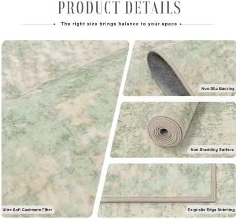 9x12 Area Rug Living Room: Modern Washable Soft Carpet Green Cream - Image 6