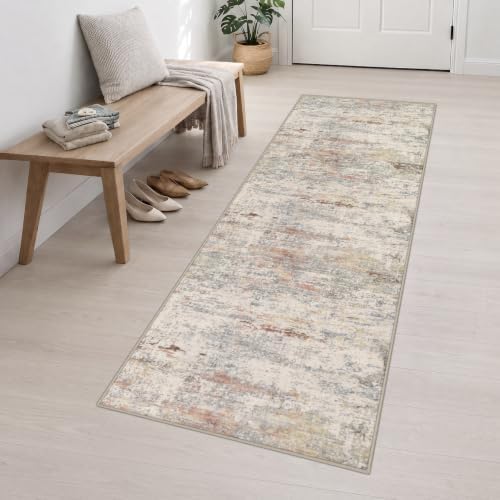2.6x10 Washable Runner Rug:Modern Abstract Indoor Soft Carpet Taupe - Image 3