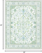 RELEANY Washable Area Rug, 4'x5', Green/White/Blue - Image 2