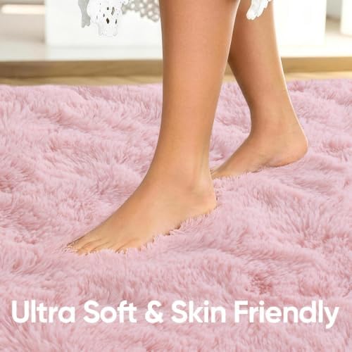 2x3 Pink Fluffy Soft Area Rug Non-Slip for Kids Bedroom Nursery Playroom - Image 5