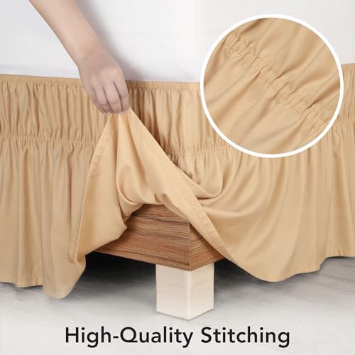 Wrap Around Queen Bed Skirt, Easy Fit Elastic Belt, 16 Inch Drop, Beige - Image 5