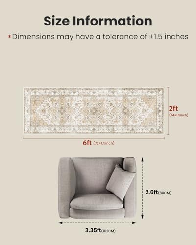 Amada 2x6 Washable Runner Rug for Kitchen and Entryway, Beige, Vintage - Image 2
