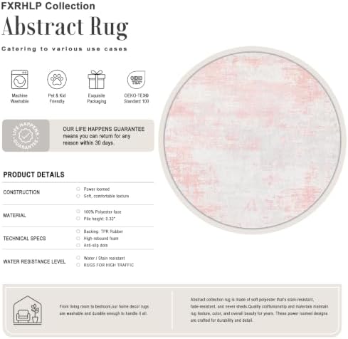 Round Area Rug Living Room: 8 ft Modern Washable Indoor Carpet - Image 2