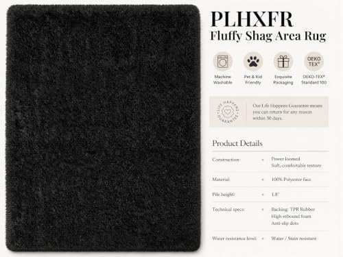 PLHXFR 4x6 Area Rugs Living Room: Fluffy Bedroom Rug Shag Carpet Black - Image 4