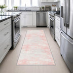 3x8 Washable Runner Rug：Modern Abstract Soft Carpet Pink White - Image 4