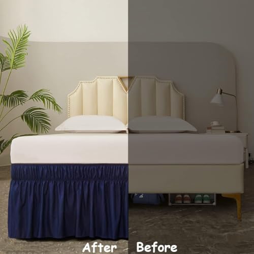 MEILA Wrap Around Bed Skirt for Queen & King Beds, 12" Drop, Navy Blue - Image 5