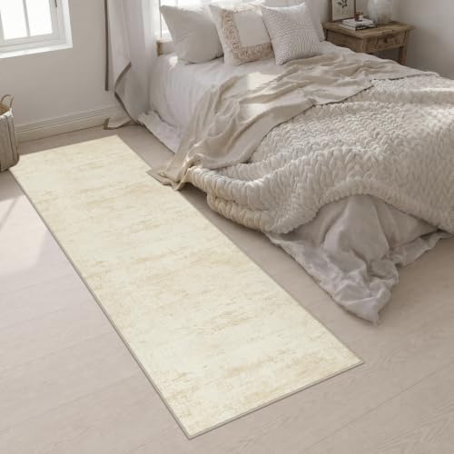 2.6x10 Washable Runner Rug:Modern Abstract Indoor Soft Carpet Beige - Image 4