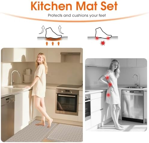 TranquilRelax Kitchen Mats, Cushioned Mats with Extra-Long Runner, Taupe - Image 5