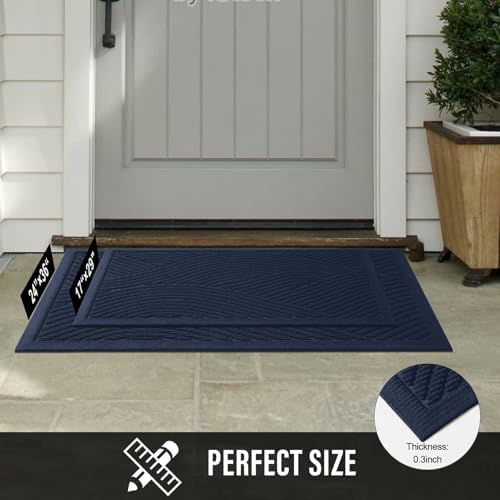 HIYARD Sturdy Front Door Mat, Absorbent Muddy Dirt Resist Welcome Door Mats Outdoor Indoor, Stain and Fade Resistant, Non-Slip Backing Entry Mat Low Profile Doormat for Entryway, 29×17, Blue - Image 6