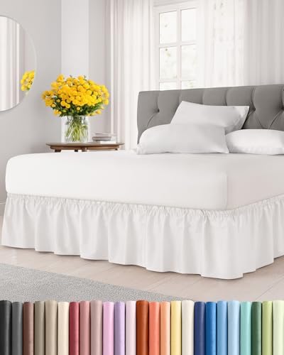 CGK Wrap Around Dust Ruffle Bed Skirt - King Size, 15" Inch, Antique White by CGKUnlimited