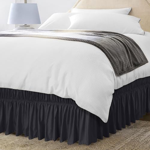 Wrap Around King Bed Skirt, Easy Fit Elastic Belt, 16 Inch Drop, Black - Image 2