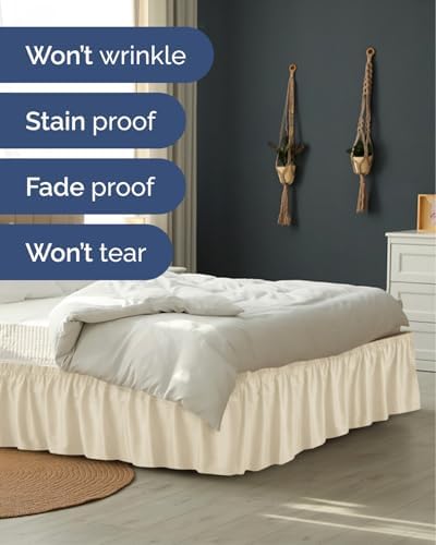 CGK Wrap Around Dust Ruffle Bed Skirt - Queen Size, 15" Inch, Off White - Image 5