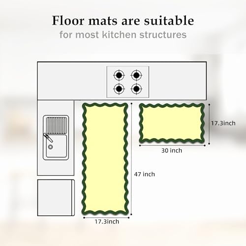 Arenarug Scalloped Kitchen Mats for Floor, Green Kitchen Rugs Set of 2 - Image 2