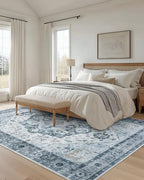 Amada Large 8x10 Washable Area Rug for Living Room, Ivory/Blue, Vintage - Image 3