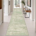 3x14 Washable Runner Rug：Modern Abstract Soft Carpet Green Cream by FXRHLP