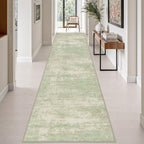 3x14 Washable Runner Rug：Modern Abstract Soft Carpet Green Cream by FXRHLP