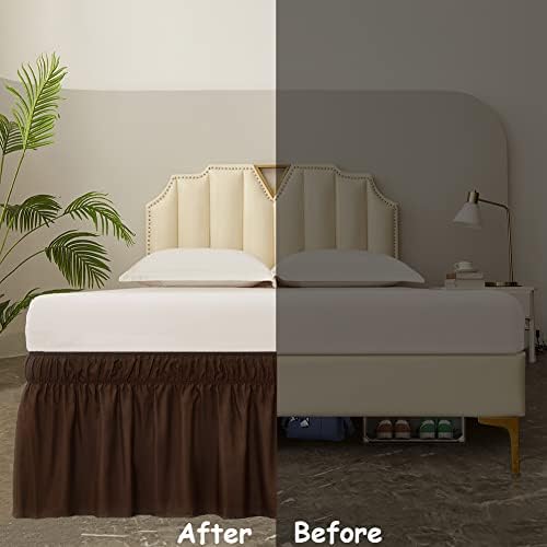 MEILA Wrap Around Elastic Bed Skirt for Twin & Full Beds, 14" Drop, Brown - Image 5